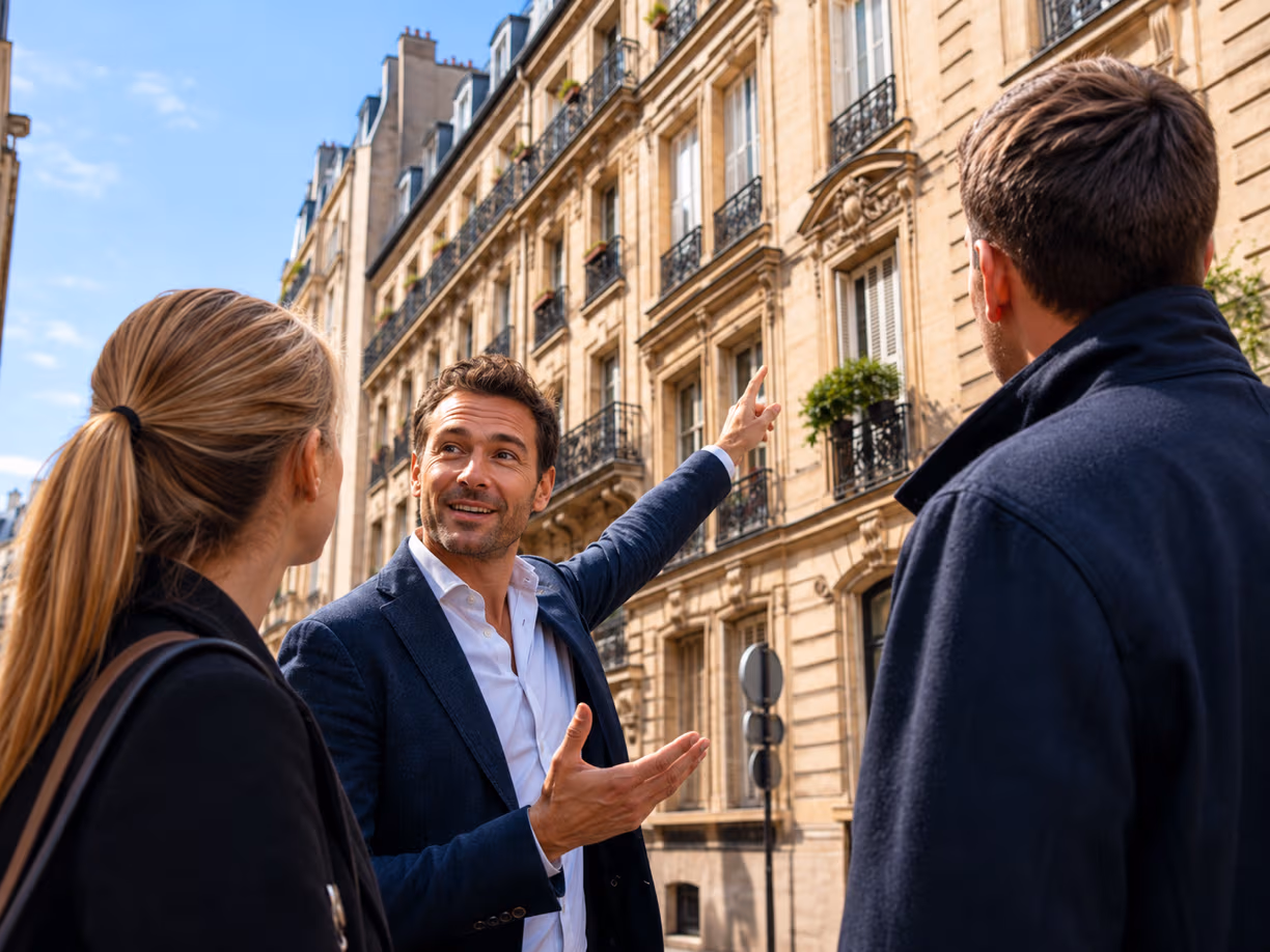 Agente immobilière accueillant un client dans son agence