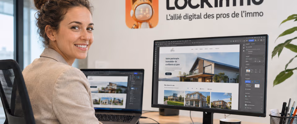 Négociatrice immobilière devant un site web réalisé par LOCKimmo