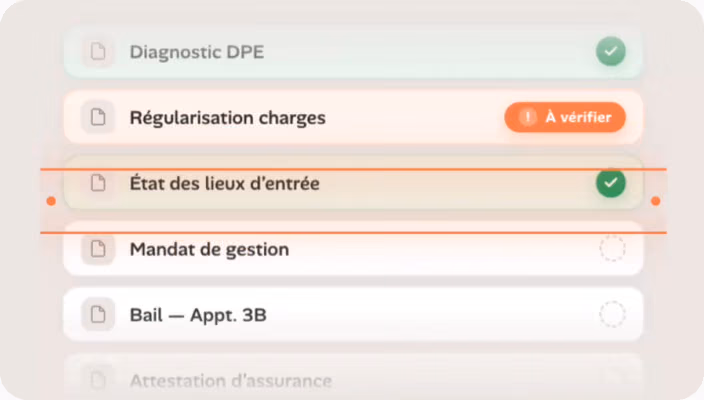 Liste des pièces contrôlées avant audit avec leur statut de conformité