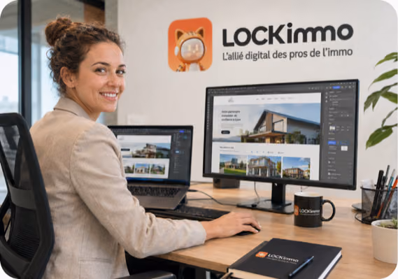 Conceptrice LOCKimmo travaillant sur le site web d’une agence immobilière