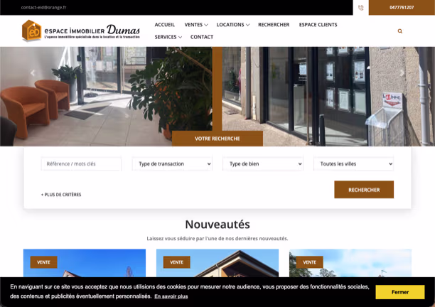 Capture du site web de l'agence Espace Immobilier Dumas