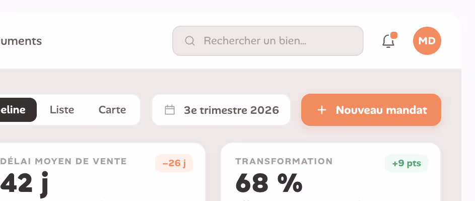 Création d'un mandat dans LOCKimmo, avec les indicateurs de délai moyen de vente et de transformation